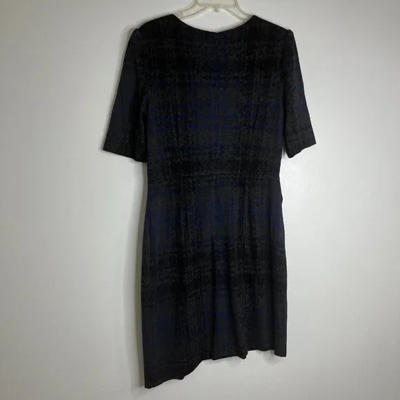 Betsey Johnson‎ Dress Asymmetrical Plaid Knit Career Formal Sheath Sz 12 - Picture 4 of 8